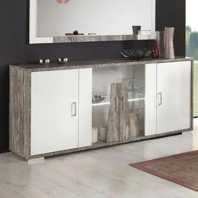 Naro 4 Door Sideboard with LED Light - Dove Grey, Particle Wood