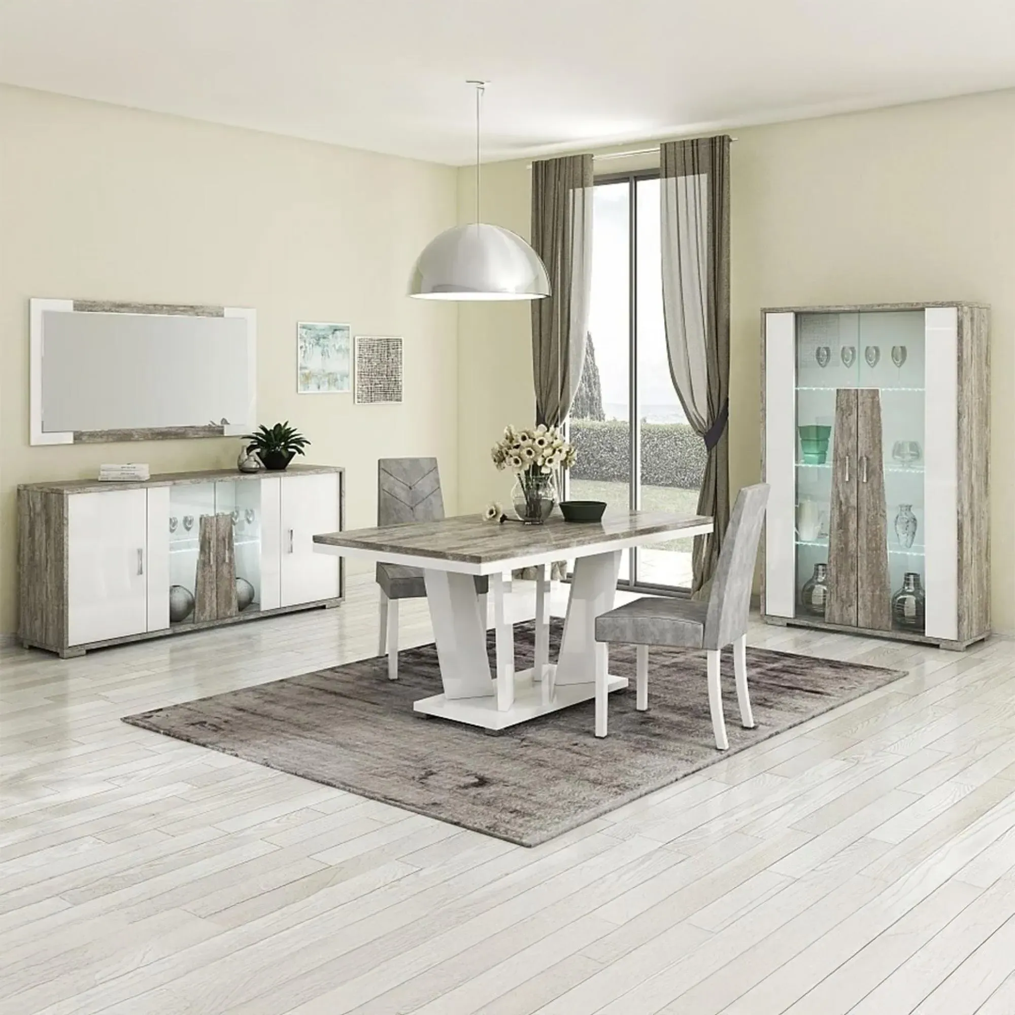 Naro 6-Seater Pedestal Dining Table - Dove Grey, Particle Wood