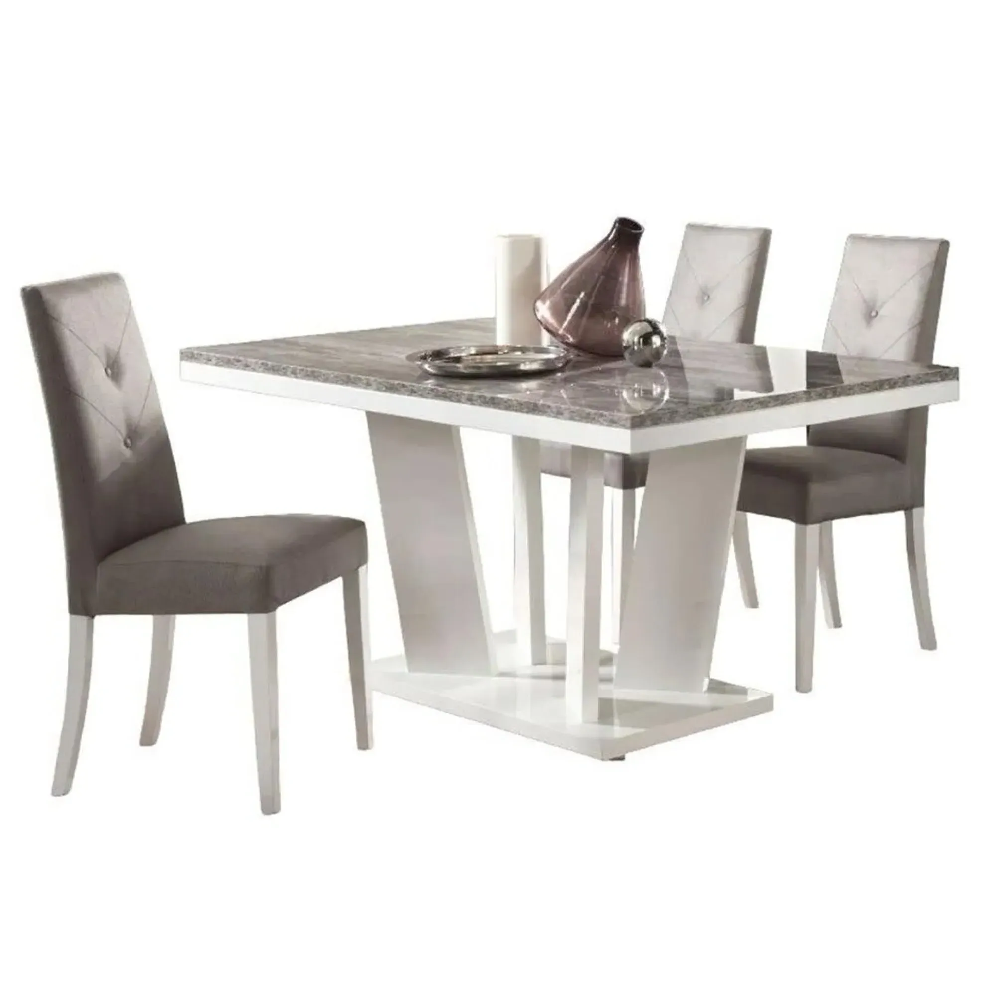 Naro Dining Set with 4 Fabric Chairs - Dove Grey, White