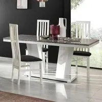 Naro Dining Set with 4 Slatted Back Chairs - Dove Grey, White