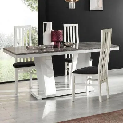 Naro Dining Set with 4 Slatted Back Chairs - Dove Grey, White image