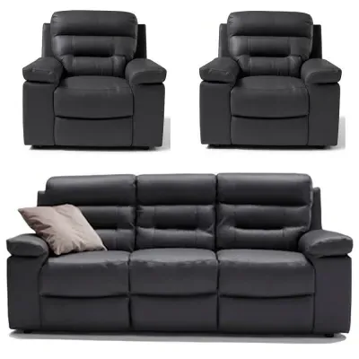 Amalfi 3+1+1 Recliner Sofa Set - Dark Grey, Italian Leather