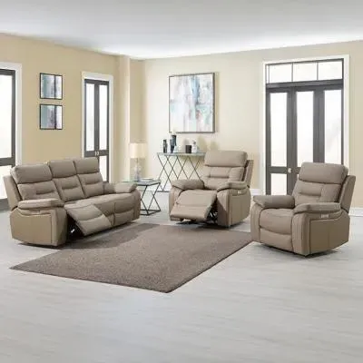 Belgravia 3+1+1 Seater Power Recliner Sofa Set - Taupe, Leather