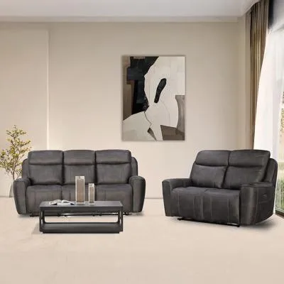 Carlo 3+2 Seater Power Recliner Sofa Set - Dark Grey, Leather