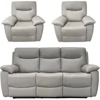 Lucia 3+1+1 Recliner Sofa Set - Pearl Grey, Leather