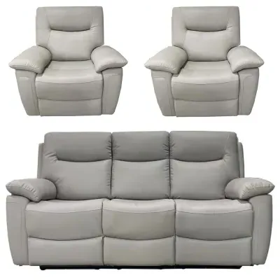 Lucia 3+1+1 Recliner Sofa Set - Pearl Grey, Leather