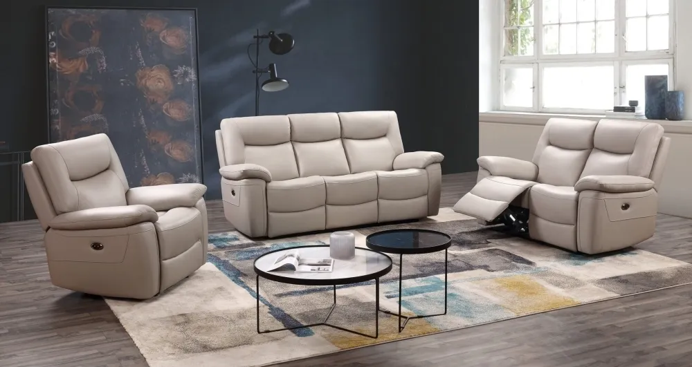 Lucia 3+2 Seater Recliner Sofa Set - Pearl Grey, Leather