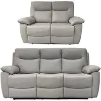 Lucia 3+2 Seater Recliner Sofa Set - Pearl Grey, Leather