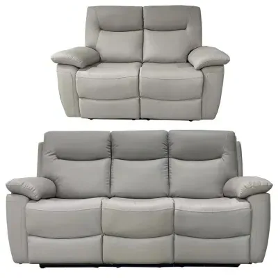 Lucia 3+2 Seater Recliner Sofa Set - Pearl Grey, Leather