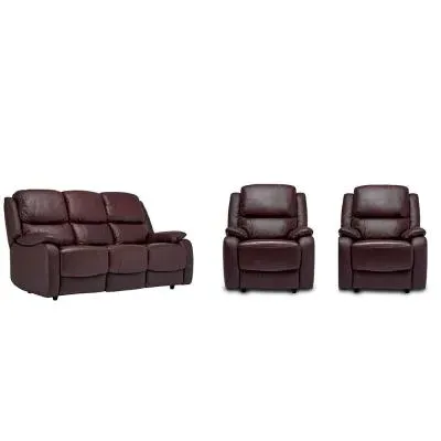 Palermo 3+1+1 Seater Recliner Sofa Set - Burgundy, Leather