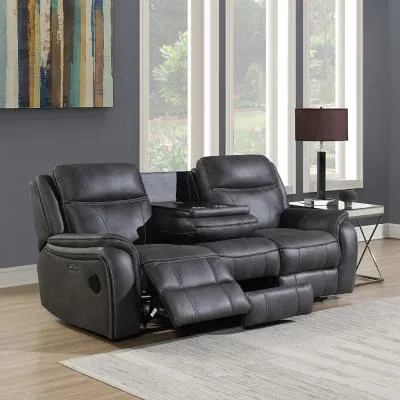 Phoenix 3-Seater Power Recliner Sofa - Charcoal, Leather