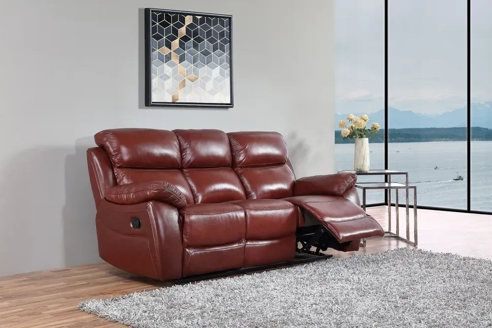 Rivoli 3-Seater Recliner Sofa - Burgundy, Leather