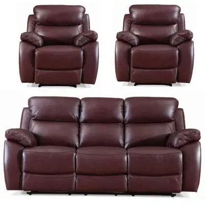 Rivoli 3+1+1 Recliner Sofa Set - Burgundy, Leather