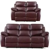 Rivoli 3+2 Seater Recliner Sofa Set - Burgundy, Leather