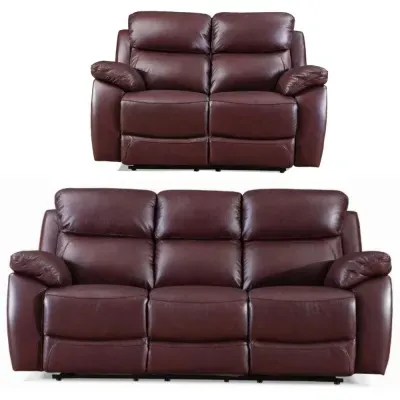 Rivoli 3+2 Seater Recliner Sofa Set - Burgundy, Leather