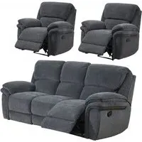 Sasha 3+1+1 Recliner Sofa Set - Dark Grey, Fabric