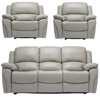 Sienna 3+1+1 Recliner Sofa Set - Pearl Grey, Leather