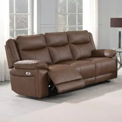 Torino 3-Seater Manual Recliner Sofa - Chestnut, Faux Leather image