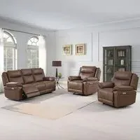 Torino 3+1+1 Seater Manual Recliner Sofa Set - Chestnut, Faux Leather