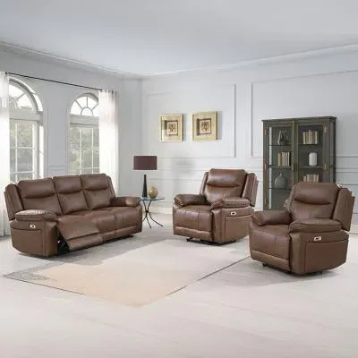 Torino 3+1+1 Seater Manual Recliner Sofa Set - Chestnut, Faux Leather image