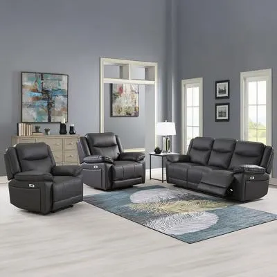 Torino 3+1+1 Seater Manual Recliner Sofa Set - Grey Pewter, Faux Leather