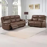 Torino 3+2 Seater Manual Recliner Sofa Set - Chestnut, Faux Leather