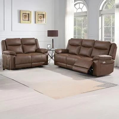 Torino 3+2 Seater Manual Recliner Sofa Set - Chestnut, Faux Leather image