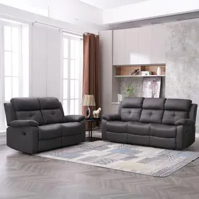 York 3+2 Seater Manual Recliner Sofa Set - Charcoal, Fabric image