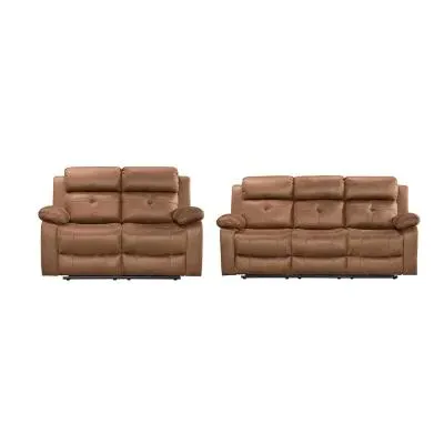 York 3+2 Seater Manual Recliner Sofa Set - Chestnut Brown, Fabric