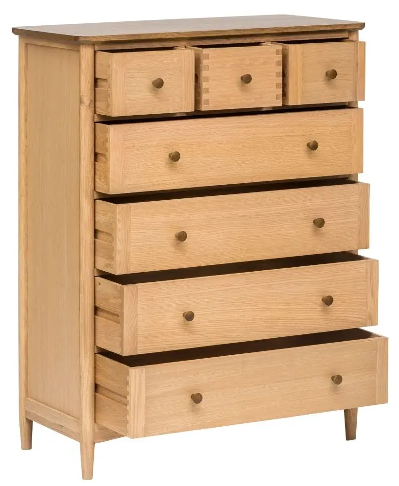 Grace 3 Over 4 Drawer Chest - Natural Oak