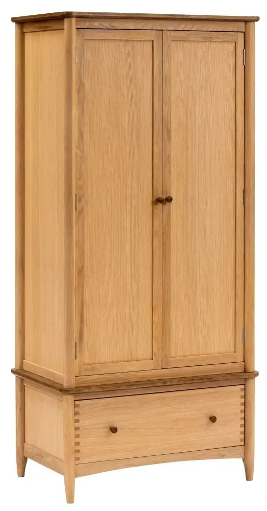 Grace Natural Oak 2 Door 1 Drawer Wardrobe - Natural