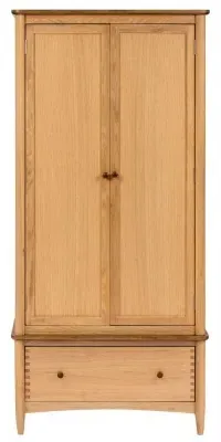 Grace Natural Oak 2 Door 1 Drawer Wardrobe - Natural