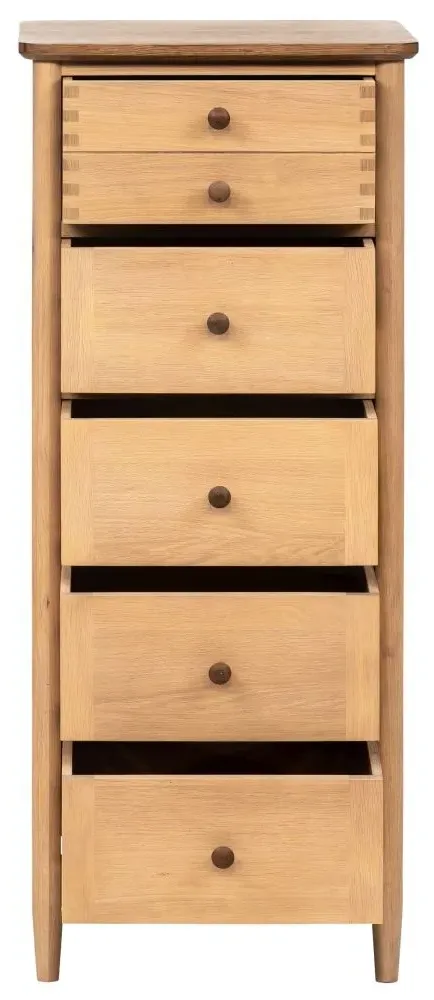 Grace Natural Oak 5 Drawer Chest - Natural Matte Lacquer