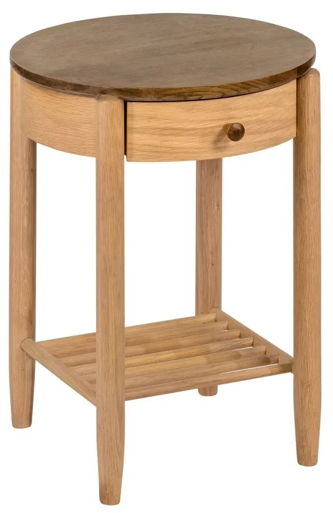 Grace Round Bedside Table with Drawer - Natural Oak