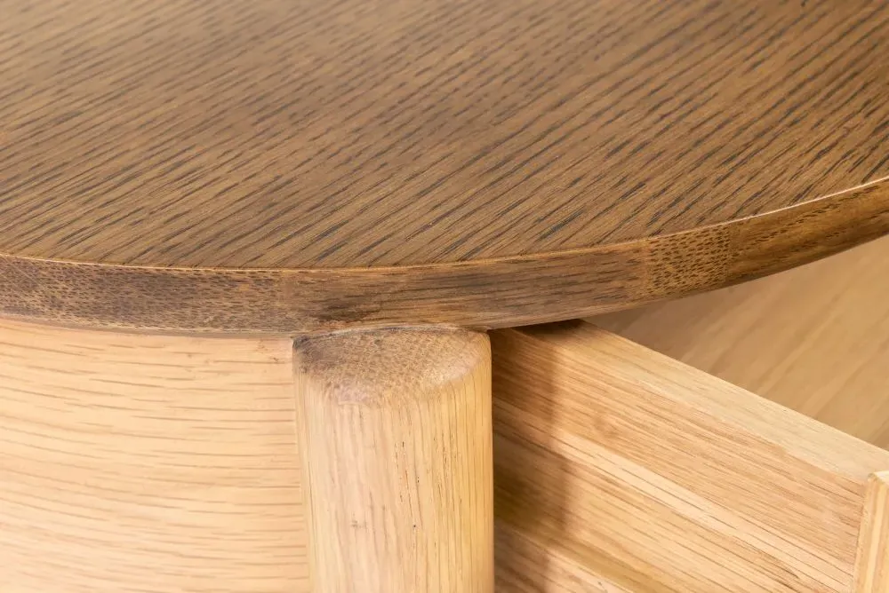 Grace Round Bedside Table with Drawer - Natural Oak