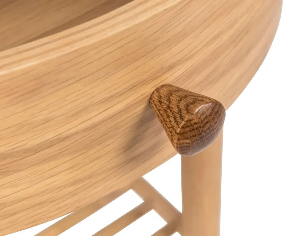 Grace Round Bedside Table with Drawer - Natural Oak