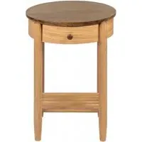 Grace Round Bedside Table with Drawer - Natural Oak