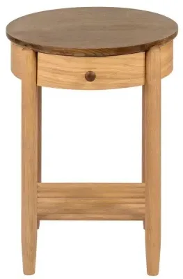 Grace Round Bedside Table with Drawer - Natural Oak image