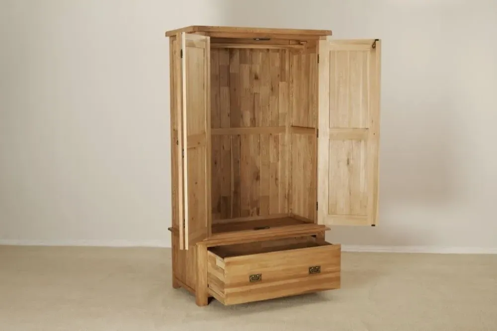 Kent Oak 2 Door 1 Drawer Wardrobe - Medium Brushed Oil