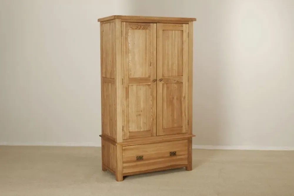Kent Oak 2 Door 1 Drawer Wardrobe - Medium Brushed Oil