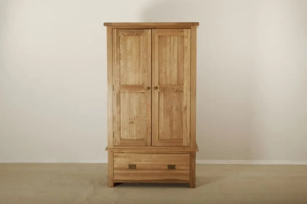 Kent Oak 2 Door 1 Drawer Wardrobe - Medium Brushed Oil