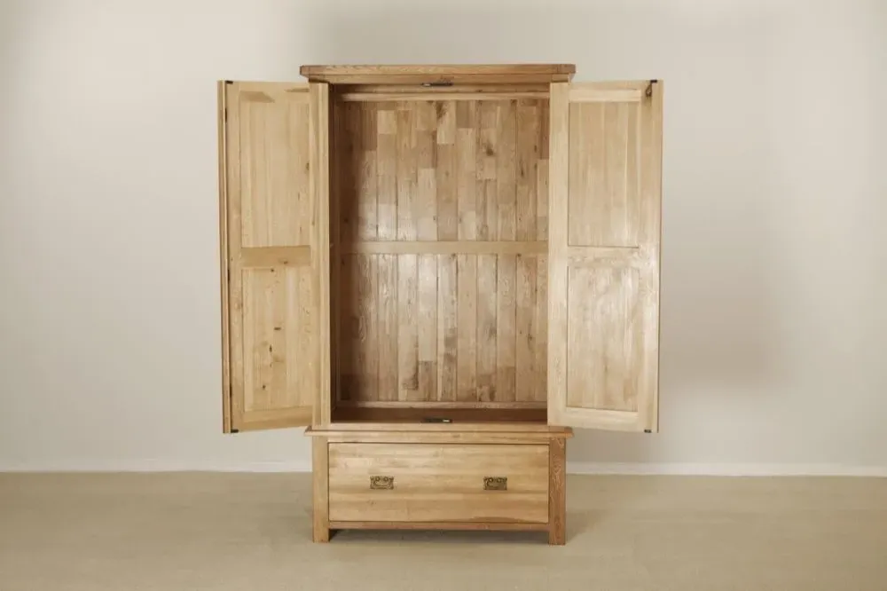 Kent Oak 2 Door 1 Drawer Wardrobe - Medium Brushed Oil