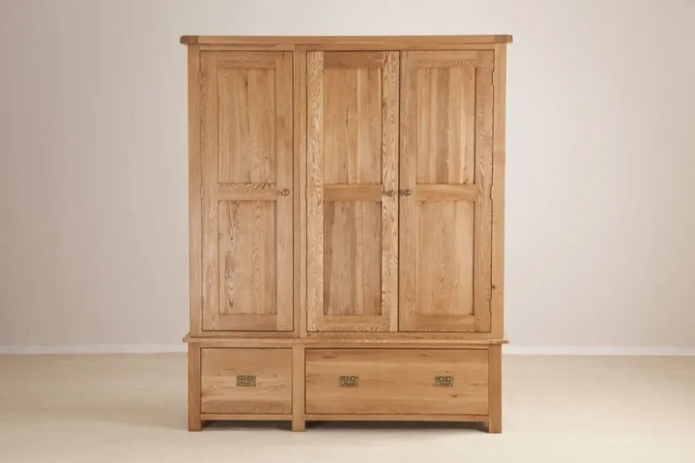 Kent Oak 3 Door 2 Drawer Wardrobe - Medium Brushed Oil