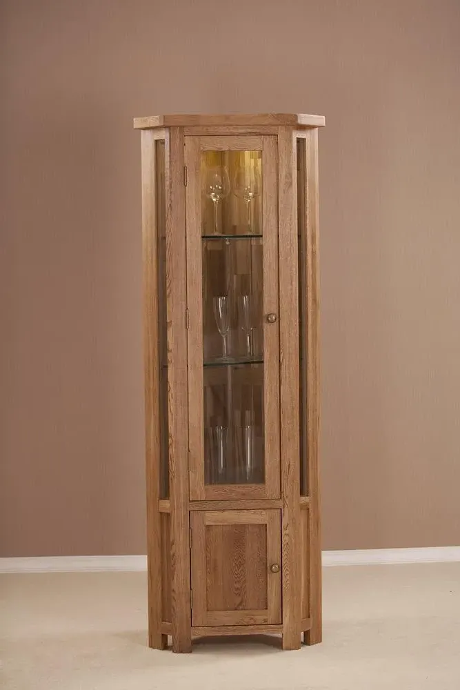 Kent Oak Corner Display Cabinet - Medium Brushed Oil