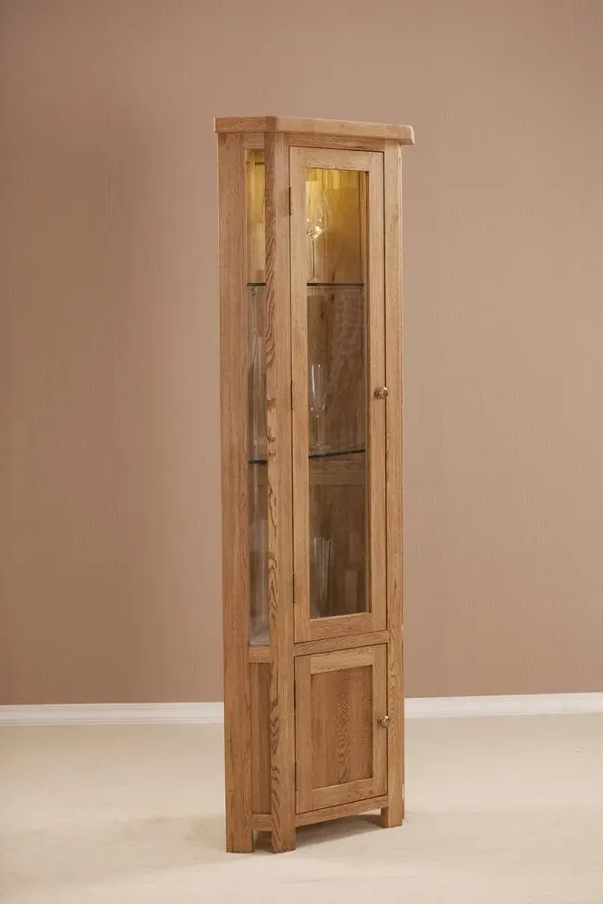 Kent Oak Corner Display Cabinet - Medium Brushed Oil