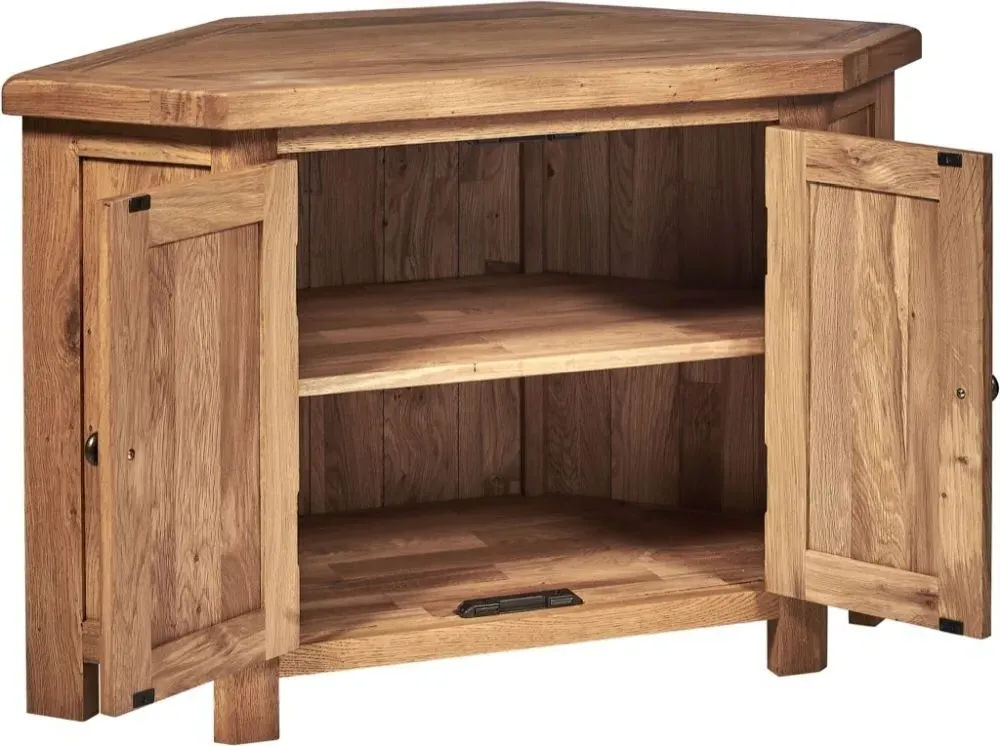 Kent Oak Large Corner TV Unit - Medium Brushed Oil