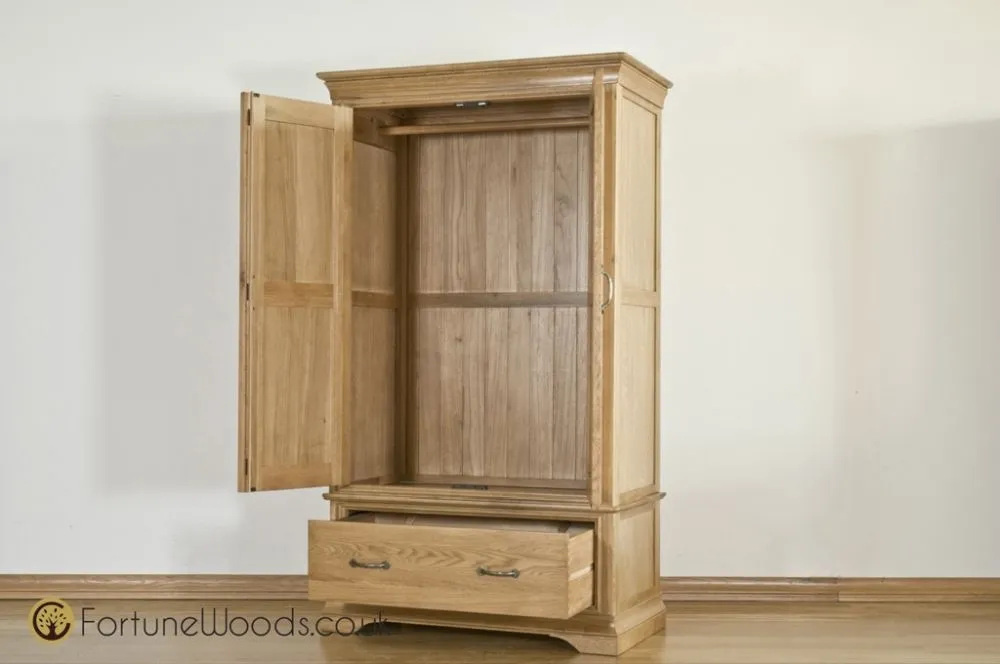 Lyon Oak 2 Door 1 Drawer Wardrobe - Lacquer, Oak