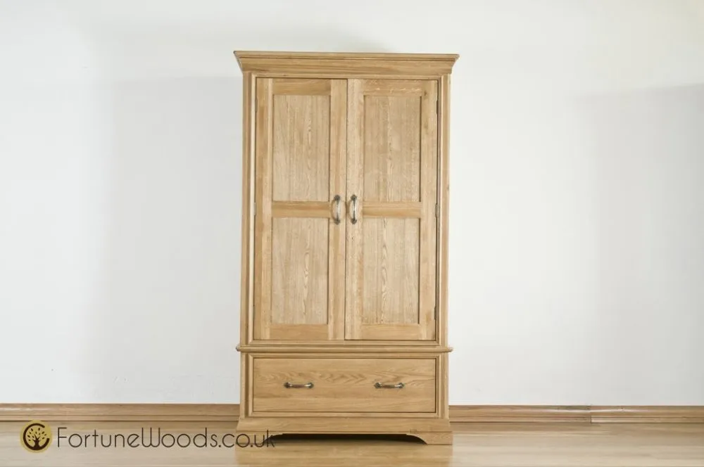 Lyon Oak 2 Door 1 Drawer Wardrobe - Lacquer, Oak
