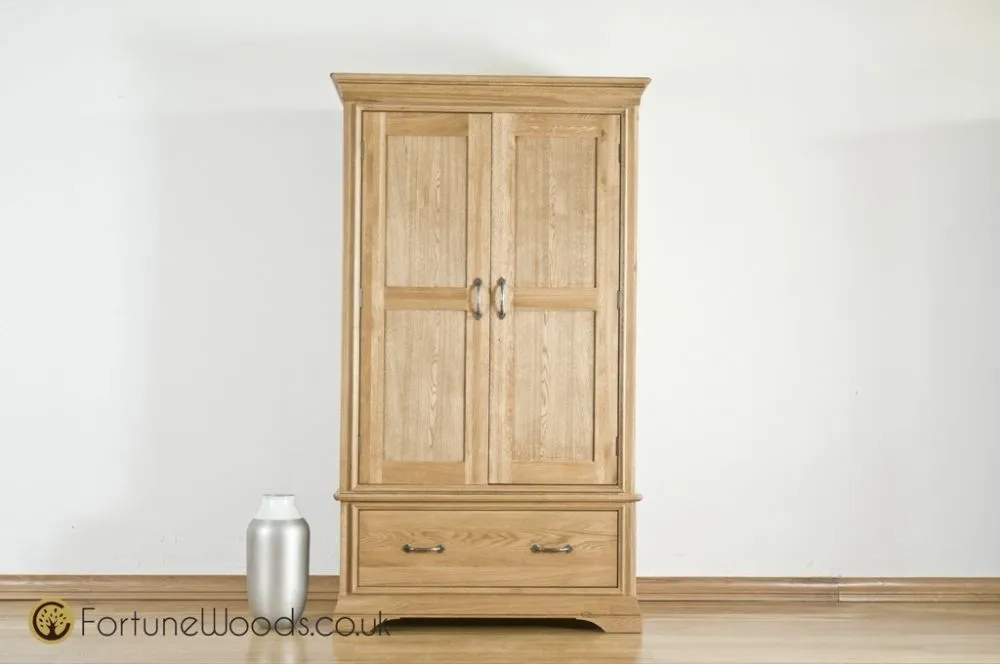 Lyon Oak 2 Door 1 Drawer Wardrobe - Lacquer, Oak