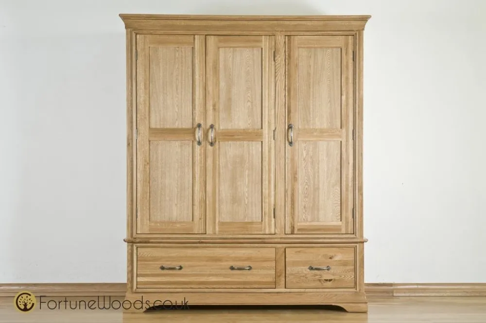 Lyon Oak 3 Door 2 Drawer Wardrobe - Lacquer